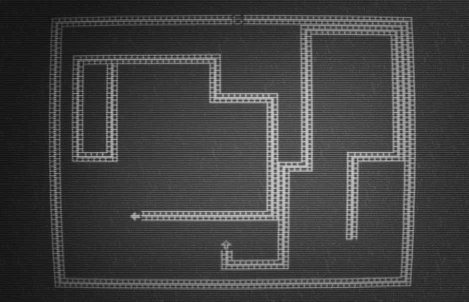 Écran de gameplay de Blockade de 1976 avec un design en grille et des graphismes monochromes
